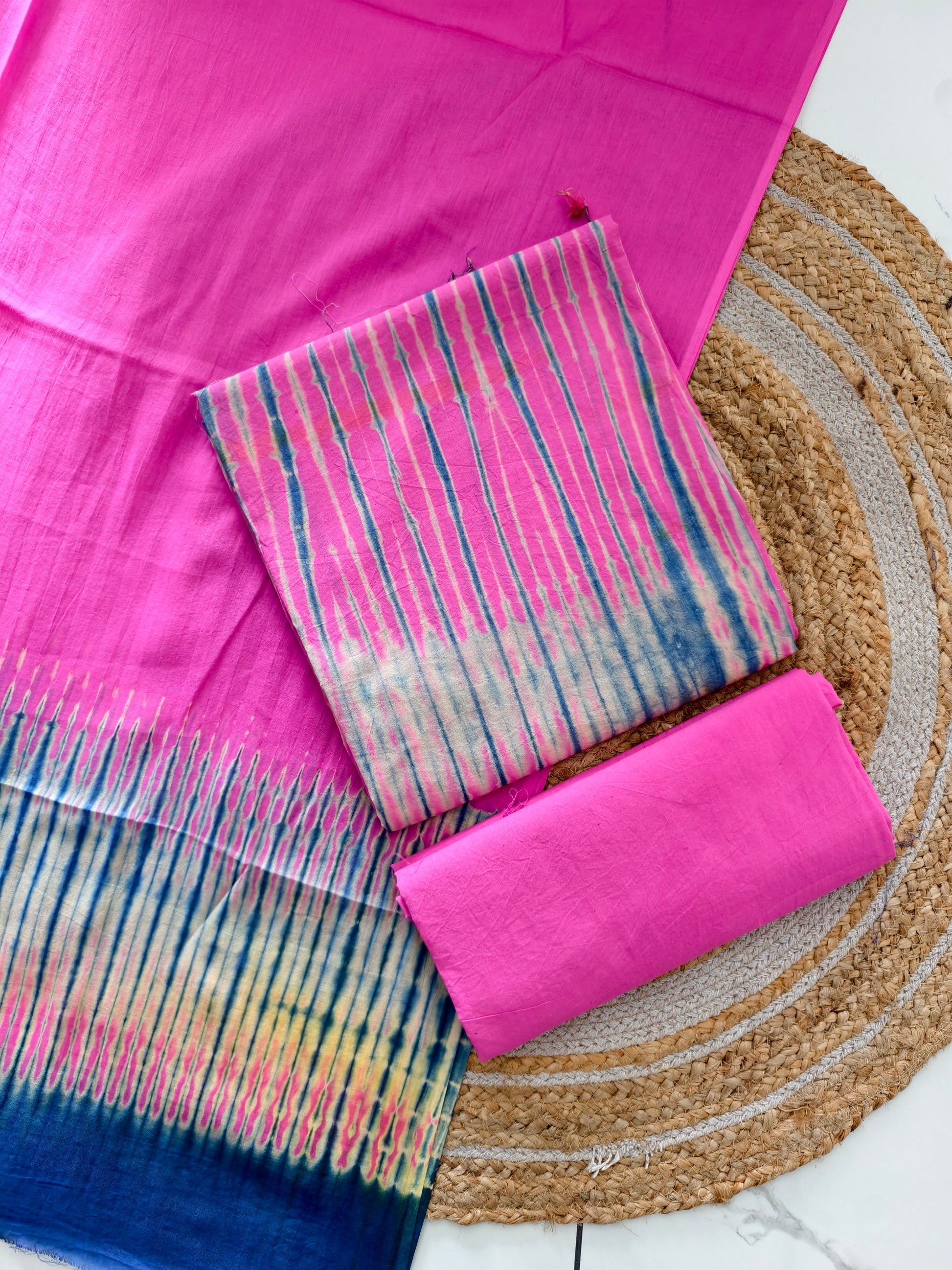 Handcrafted Tie‑Dye Cotton Suit Set – 3‑Piece Kurta Bottom Dupatta”
