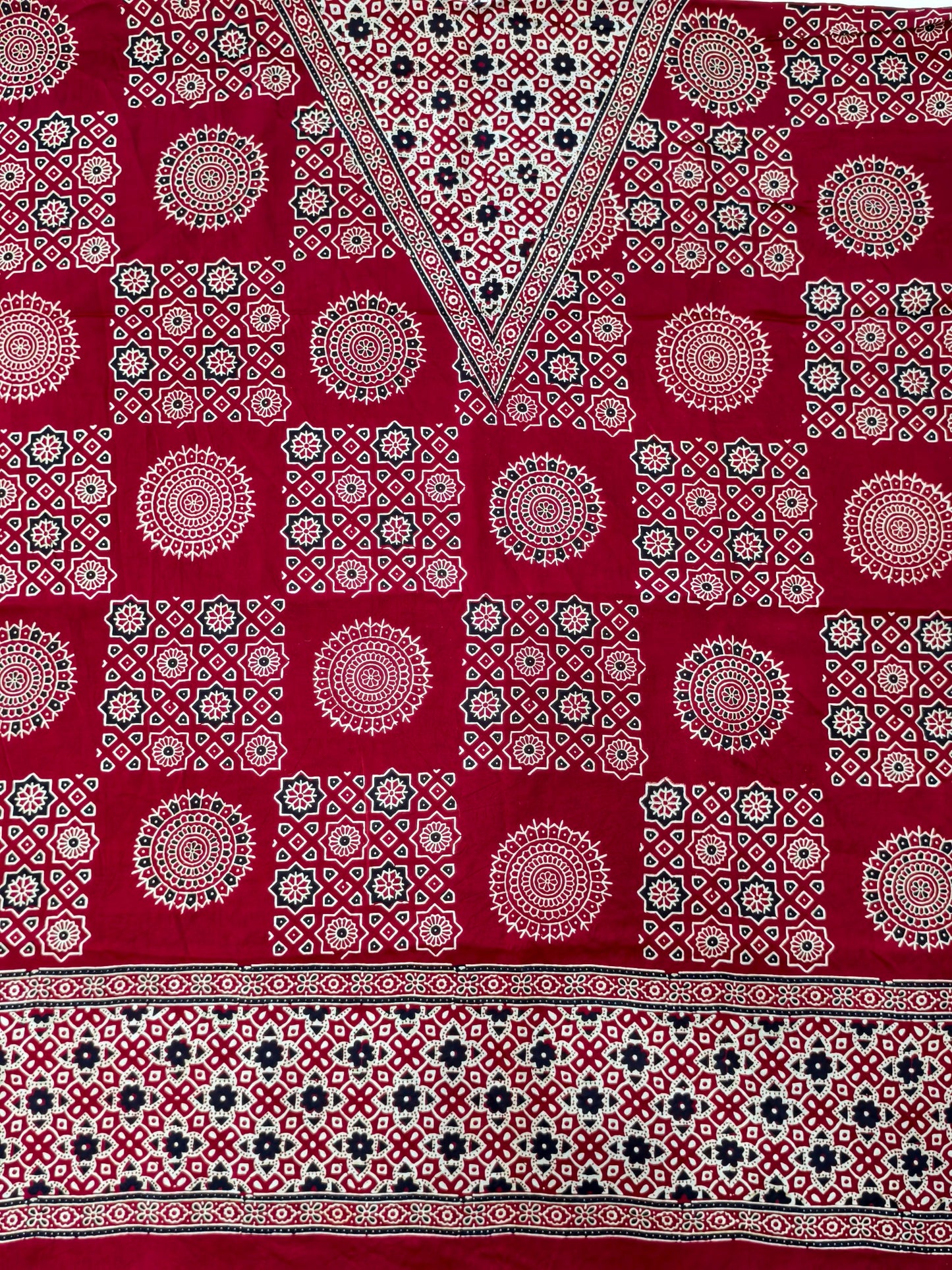 Modal Silk maroon Ajrakh Hand Block Print Suit with Neptol Dye & Zari Pallu Dupatta – Premium Designer Ethnic Wear