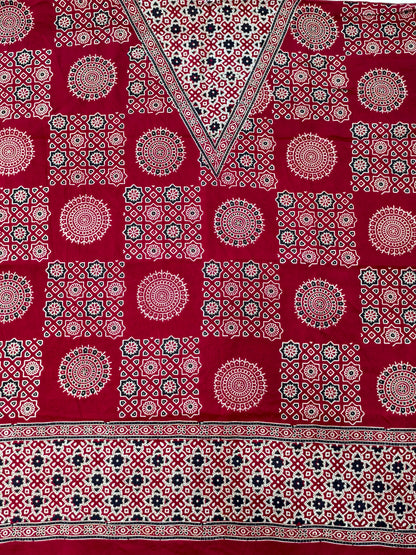 Modal Silk maroon Ajrakh Hand Block Print Suit with Neptol Dye & Zari Pallu Dupatta – Premium Designer Ethnic Wear
