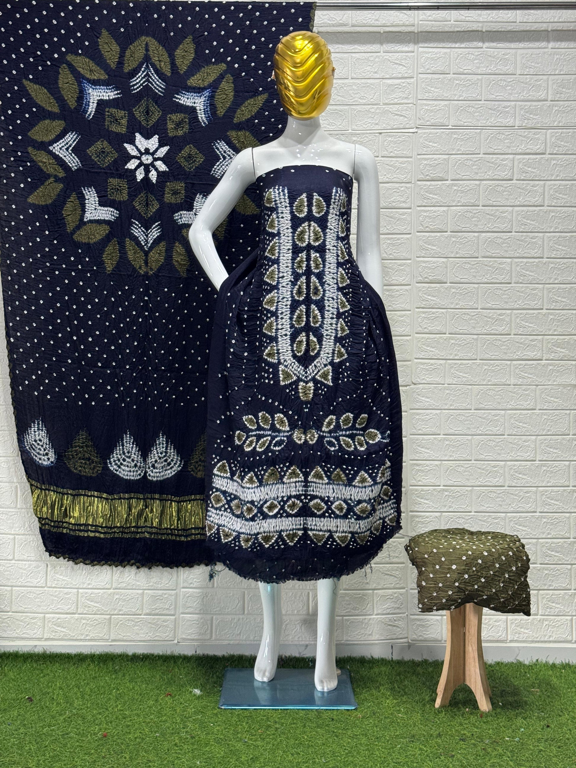 Modal Silk Bandhani 3 piece Suit | sibori with dot bandhej