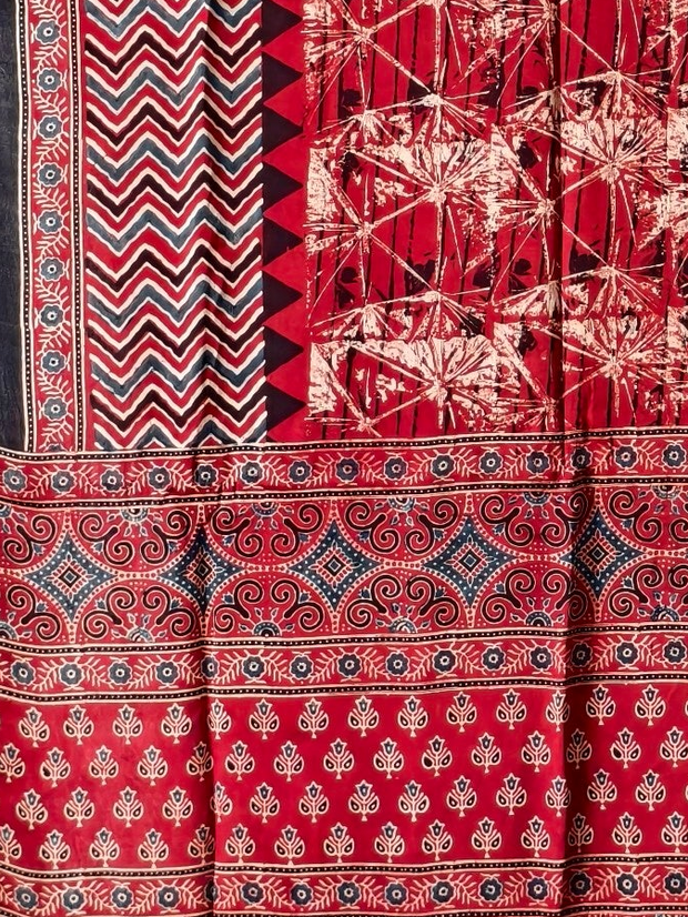 Modal Silk Ajrakh Hand Block Saree