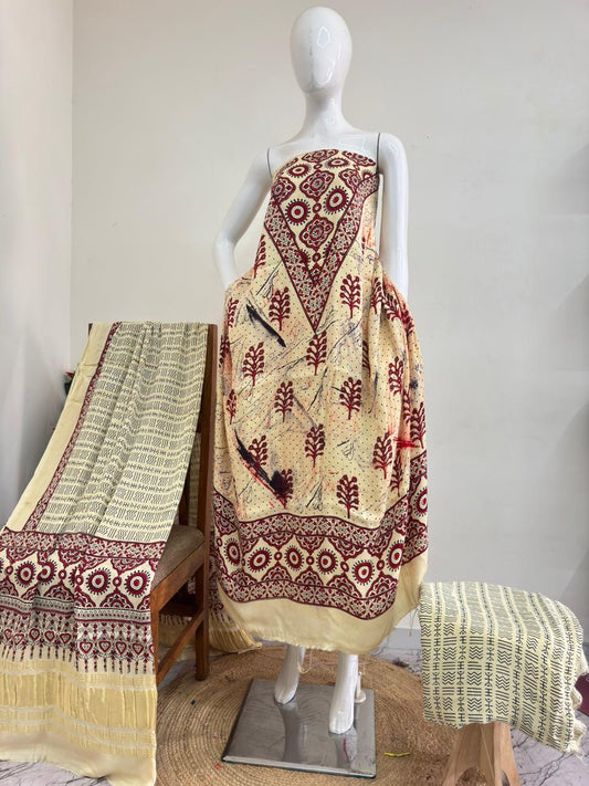 Modal Silk Ajrakh Hand Block Print Suit with Neptol Dye & Zari Pallu Dupatta – Premium Designer Ethnic Wear