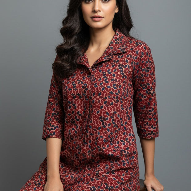 Pure Cotan Ajrakh Hand Block Print Women’s Shirts