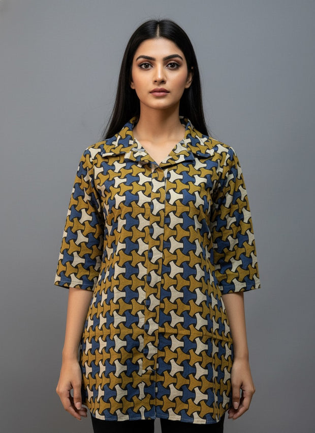 Ajrakh Hand Block Print Pure Cotton Shirt