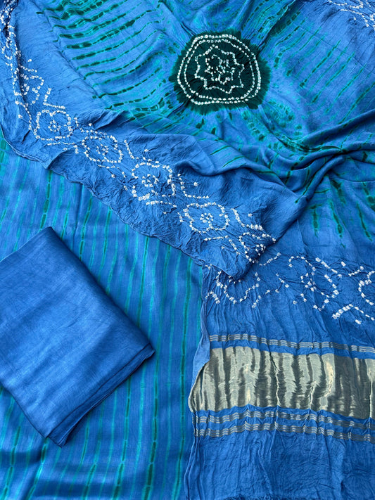 Sky blue & green Modal Silk Tie & Dye Bandhani Dupatta 3 Piece Suits
