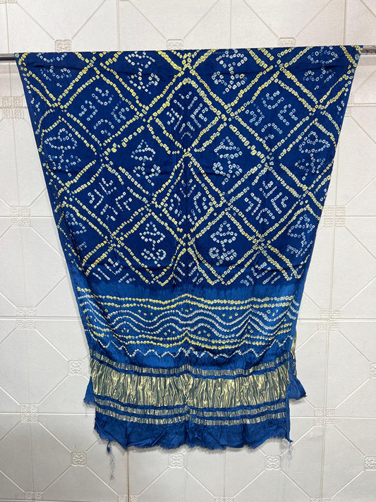 Modal Silk Barbhat Bandhej Barik bandhani With Zari Pallu Dupatta