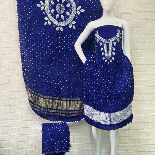 Modal Silk Shibori Suit Set with Bandhej Bottom & Zari Pallu Dupatta
