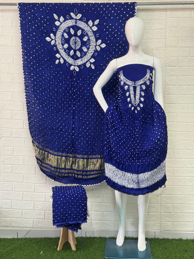 Modal Silk Shibori Suit Set with Bandhej Bottom & Zari Pallu Dupatta