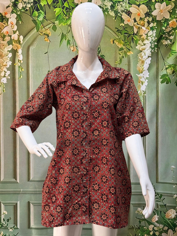 Ajrakh Hand Block Print Pure Cotton Shirt