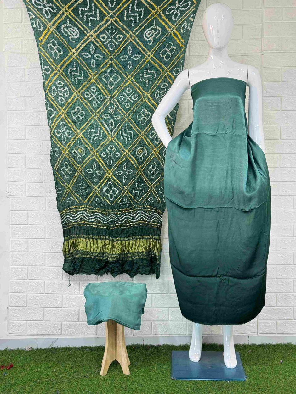 Modal Silk Shaded Lite & Dark Suit with Bandhej Barbhat Dupatta & Zari Pallu