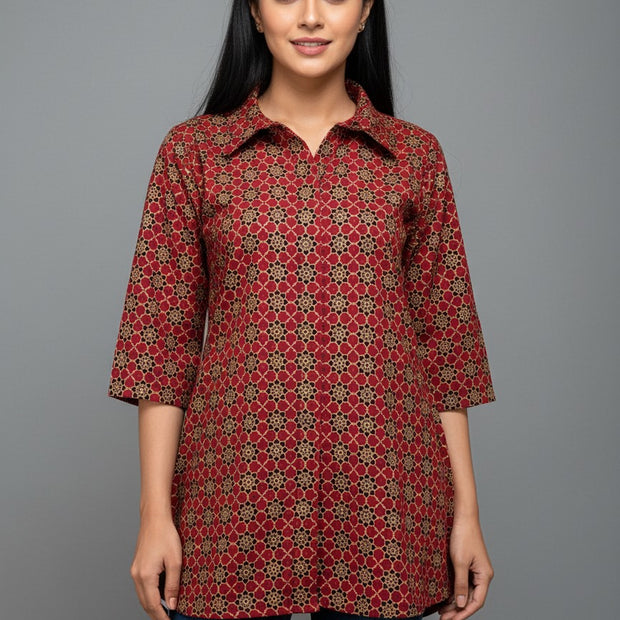 Ajrakh Hand Block Print Pure Cotton Shirt