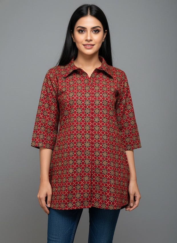 Ajrakh Hand Block Print Pure Cotton Shirt