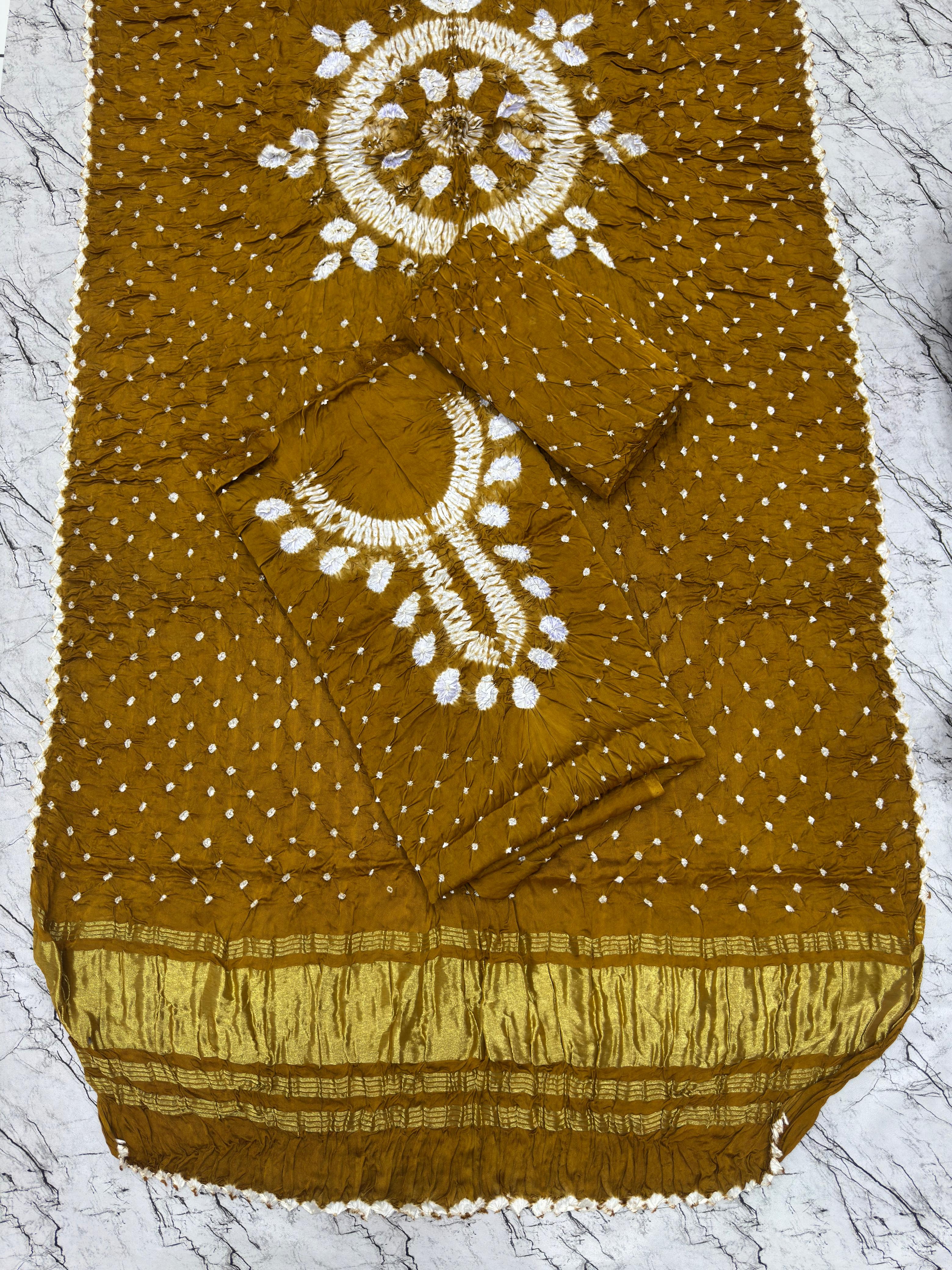 Modal Silk Shibori Suit Set with Bandhej Bottom & Zari Pallu Dupatta