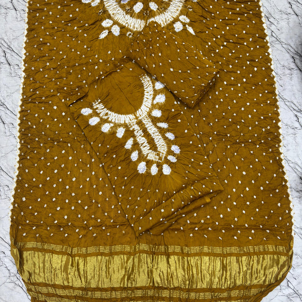 Modal Silk Shibori Suit Set with Bandhej Bottom & Zari Pallu Dupatta