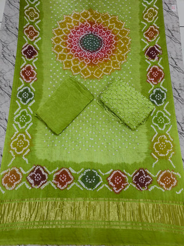 Premium Multi-Color Modal Silk Bandhej Suit Set | Handcrafted Bandhani Designer Dress Material with Zari Dupatta