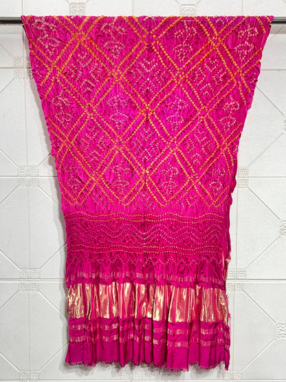 Modal Silk Barbhat Bandhej Barik bandhani With Zari Pallu Dupatta