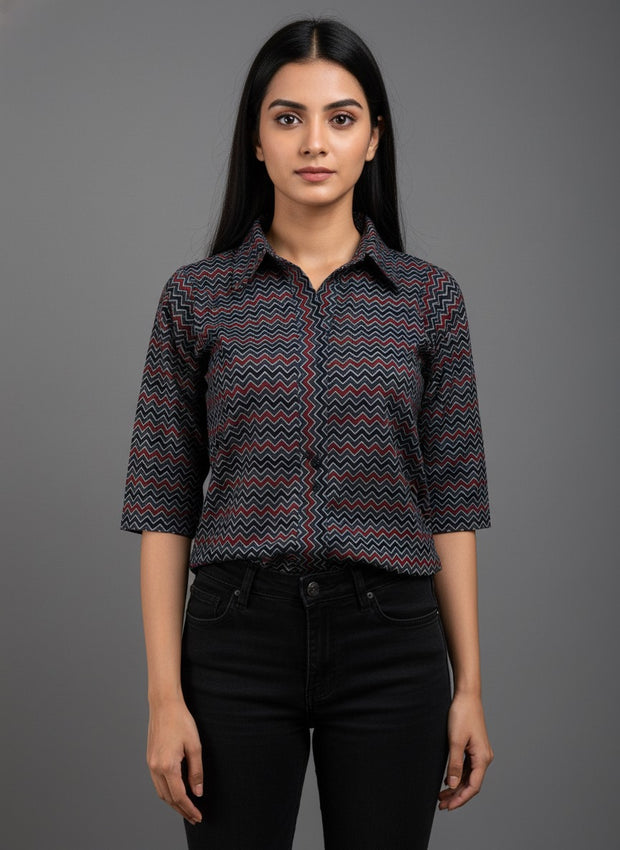 Ajrakh Hand Block Print Pure Cotton Shirt
