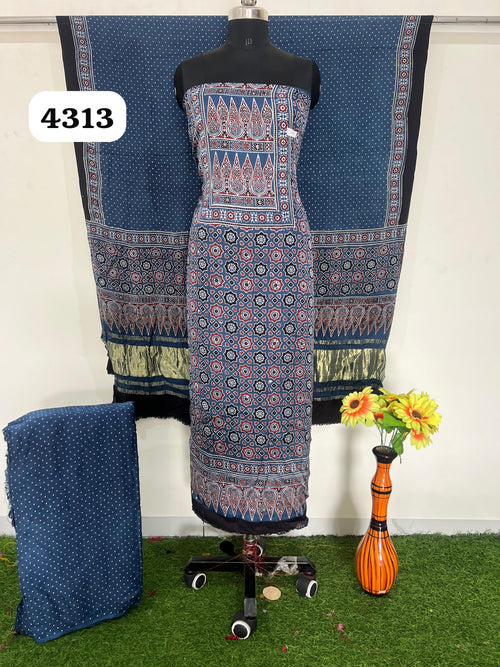 (Copy) Pure Modal Silk Ajrakh Hand  Block print Nechral Dye 3 Pice Suit
