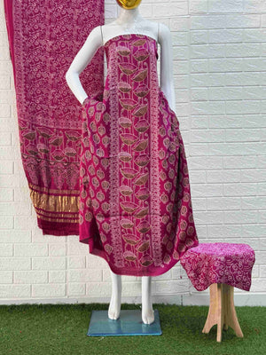 Pure Modal Silk Ajrakh Hand Block Print Neptol Dye 3 Pice Suit