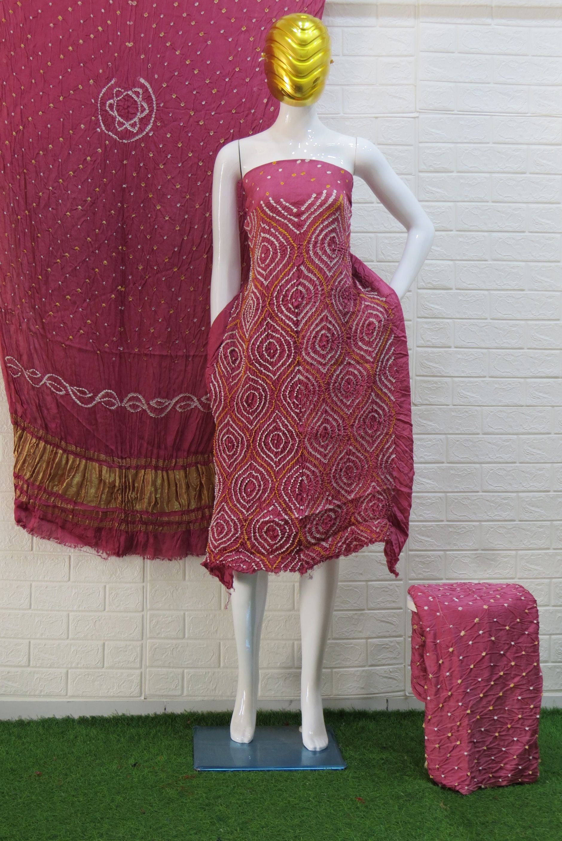 Modal Silk Bandhani 3 Piece Suit – Pure Barik Bandhej Top, Dupatta & Bottom | Premium Ethnic Wear