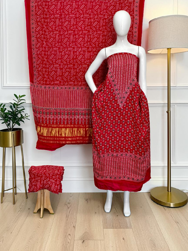 Modal Silk Ajrakh Hand Block Print Suit with Neptol Dye & Zari Pallu Dupatta – Premium Designer Ethnic Wear