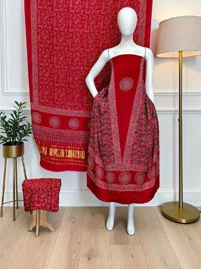 Modal Silk Ajrakh Hand Block Print Suit with Neptol Dye & Zari Pallu Dupatta – Premium Designer Ethnic Wear