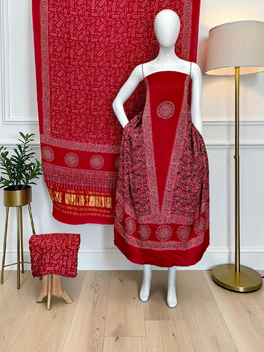Modal Silk Ajrakh Hand Block Print Suit with Neptol Dye & Zari Pallu Dupatta – Premium Designer Ethnic Wear