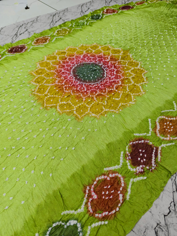 Premium Multi-Color Modal Silk Bandhej Suit Set | Handcrafted Bandhani Designer Dress Material with Zari Dupatta