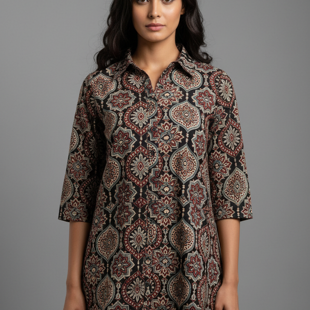 Pure Cotan Ajrakh Hand Block Print Women’s Shirts