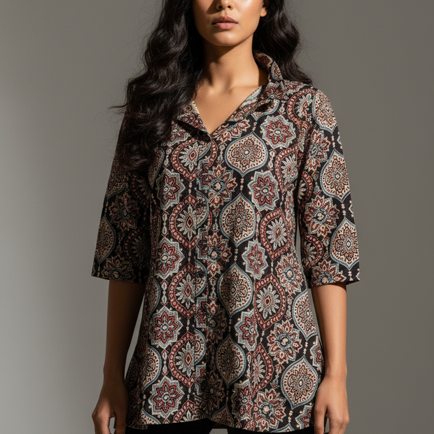 Pure Cotan Ajrakh Hand Block Print Women’s Shirts