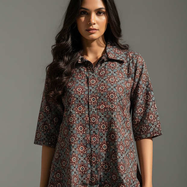 Pure Cotan Ajrakh Hand Block Print Women’s Shirts
